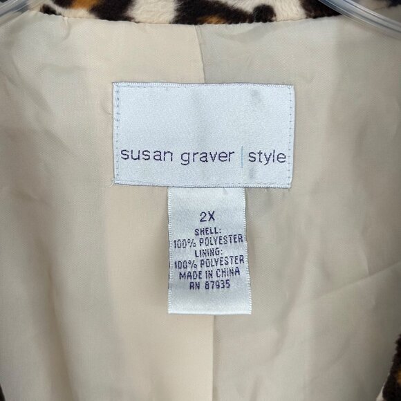 Susan Graver Womens 2X Leopard Print Blazer Plush Soft Faux Fur Pockets Button - Picture 3 of 16